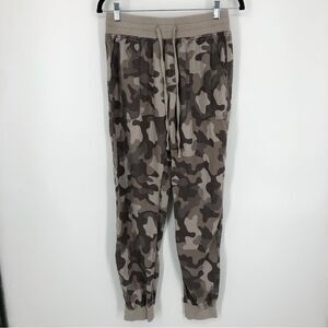 C&C‎ California 100% Linen Jogger Pants Womens S Gray Camo Patch Pockets Pull On